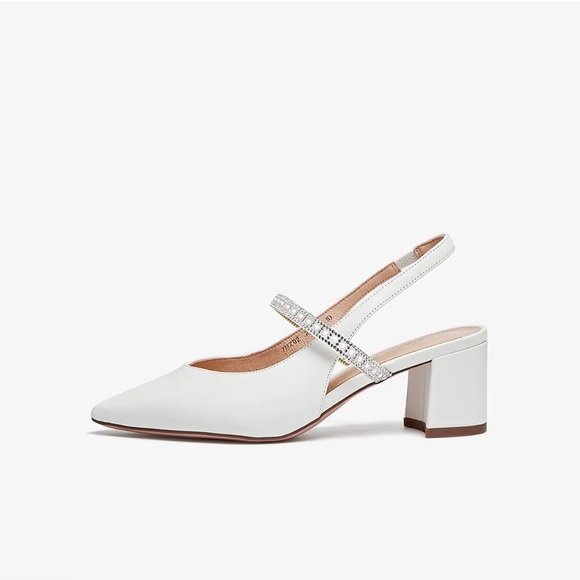 NEW BELLA TATA Pointed Toe Square Heels Slingback Shoes EU 39 Bridal Wedding - Picture 2 of 7